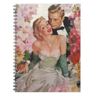 Vintage Wedding, Retro Bride and Groom Newlyweds Notebook