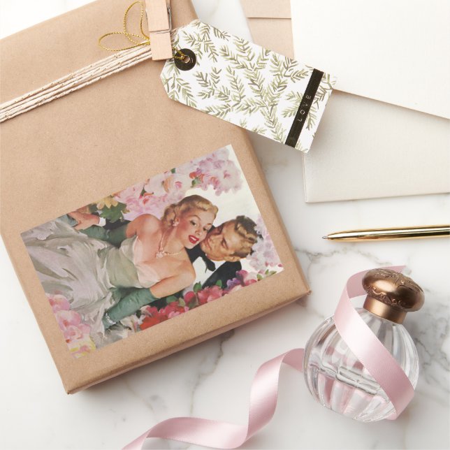 Vintage Wedding, Retro Bride and Groom Newlyweds Sticker (Gifting)