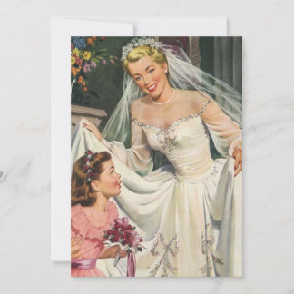 Vintage Wedding, Retro Bride with Flower Girl Invitation