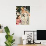 Vintage Wedding, Retro Bride with Flower Girl Poster<br><div class="desc">Vintage illustration love and romance image featuring a flower girl with a happy,  smiling bride in her beautiful dress with ornate bows on her wedding day. It's time to go get married!</div>