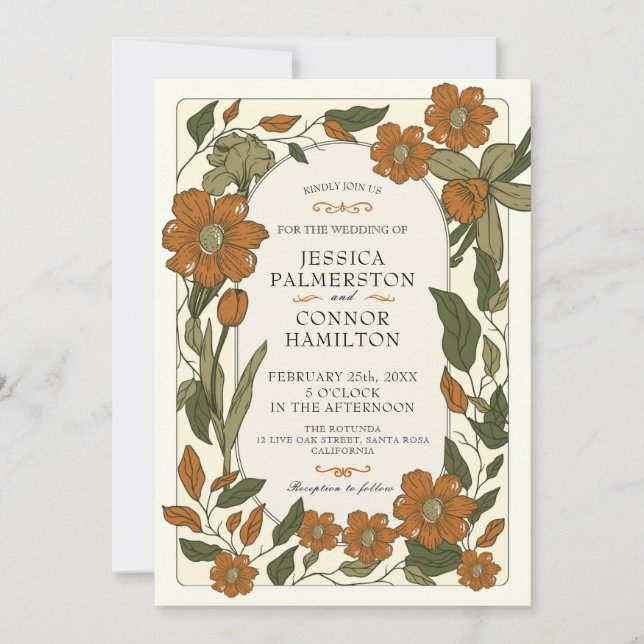 Vintage Wedding retro floral Invitation  (Front)