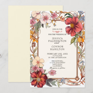 Vintage Wedding retro floral Invitation