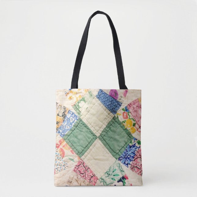Vintage Wedding Ring Quilt Photo Tote Bag (Front)