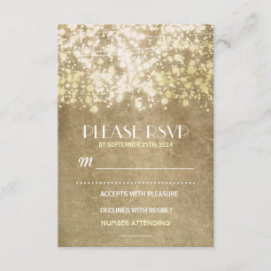 vintage wedding RSVP cards with string lights