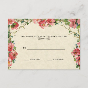 Vintage Wedding RSVP, Floral Flowers Pink Roses RSVP Card