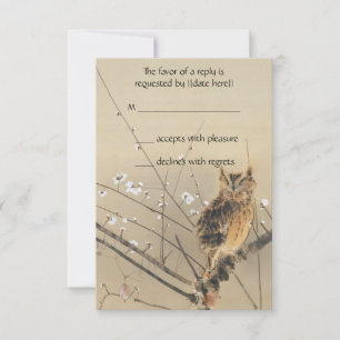 Vintage Wedding RSVP, Japanese Owl and Plum Tree RSVP Card