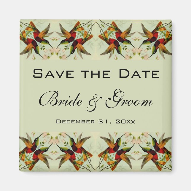 Vintage Wedding Save the Date Hummingbirds Flowers Magnet (Front)