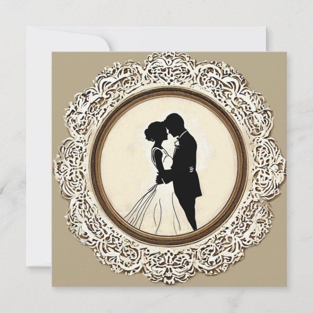 Vintage Wedding Silhouette Bride & Groom 💍🌿✨ Invitation (Front)