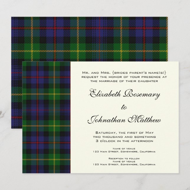 Vintage Wedding, Tartan Farquharson Pattern Invitation (Front/Back)