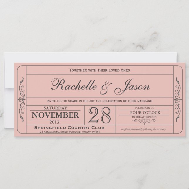 Vintage Wedding Ticket  Invitation (Front)