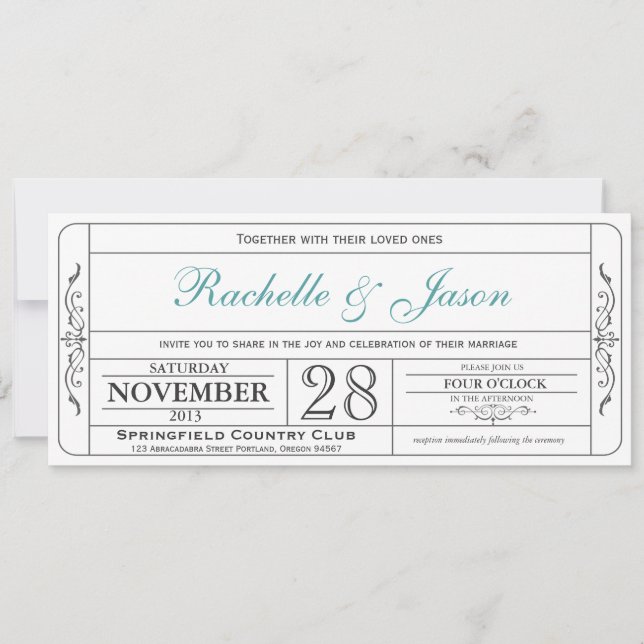 Vintage Wedding Ticket  Invitation (Front)