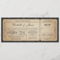 Vintage Wedding Ticket Invitation avec RSVP 3.0
