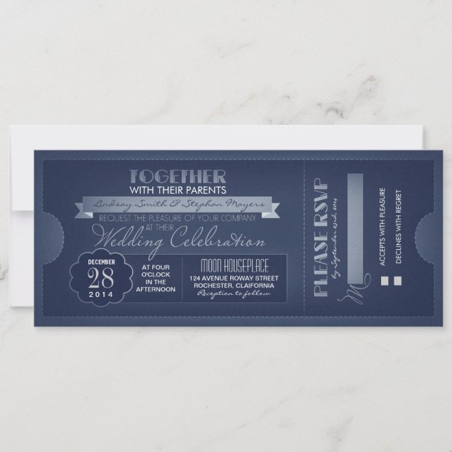 vintage wedding ticket invitation blue (Front)