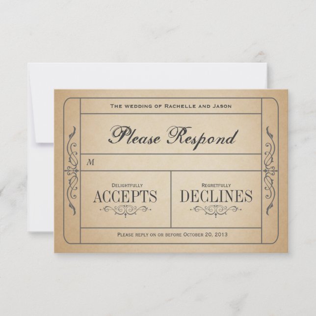 Vintage Wedding Ticket  RSVP (Front)