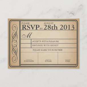 Vintage Wedding Ticket RSVP  II  Punchout Card