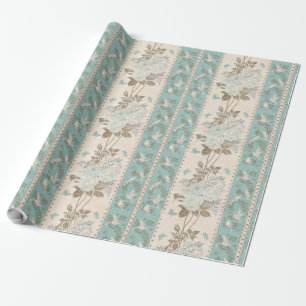 Vintage Wedding Turquoise Floral Doves Butterflies Wrapping Paper