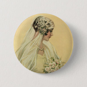 Vintage Wedding, Victorian Bride Bridal Portrait 2 Inch Round Button