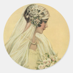 Vintage Wedding, Victorian Bride Bridal Portrait Classic Round Sticker