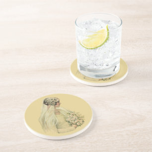 Vintage Wedding, Victorian Bride Bridal Portrait Coaster