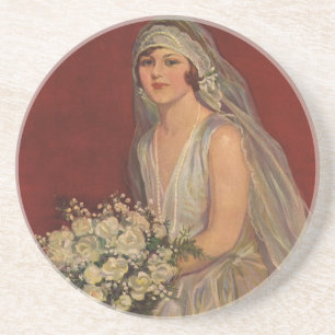 Vintage Wedding, Victorian Bride Bridal Portrait Coaster