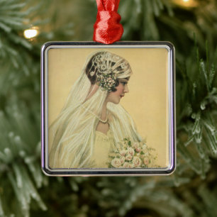 Vintage Wedding, Victorian Bride Bridal Portrait Metal Ornament