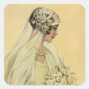 Vintage Wedding, Victorian Bride Bridal Portrait Square Sticker