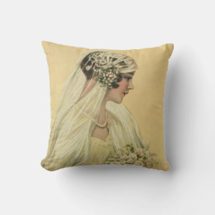 Vintage Wedding, Victorian Bride Bridal Portrait Throw Pillow