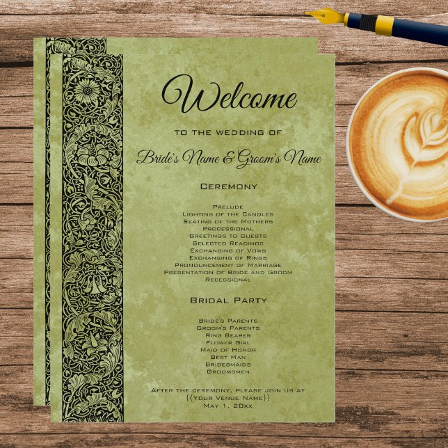 Vintage Wedding, Victorian Floral Scroll Program (Vintage Victorian Style Floral Scroll Decorative Border Wedding Program)