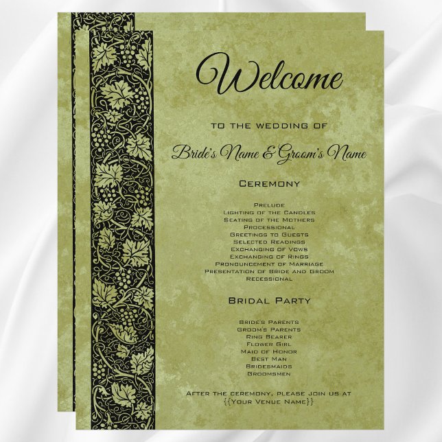Vintage Wedding, Victorian Grape Vine Program (Vintage Wedding, Antique Victorian Grape Vines Wedding Program)