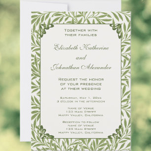 Vintage Wedding, Victorian Willow Leaves Pattern Invitation