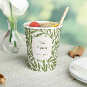 Vintage Wedding, Victorian Willow Leaves Pattern Paper Cups