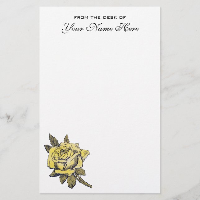 Vintage Wedding, Yellow Antique Garden Rose Wreath Stationery (Front)