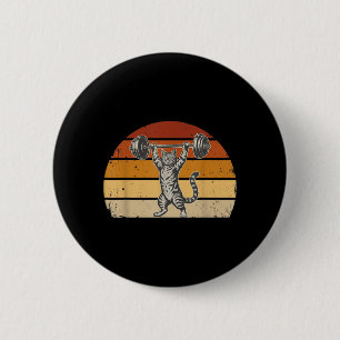 Vintage Weightlifting Cat Gym Government 2 Inch Round Button