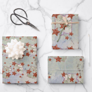 Vintage Weihnachtssterne Packpapier Blatt Wrapping Paper Sheet