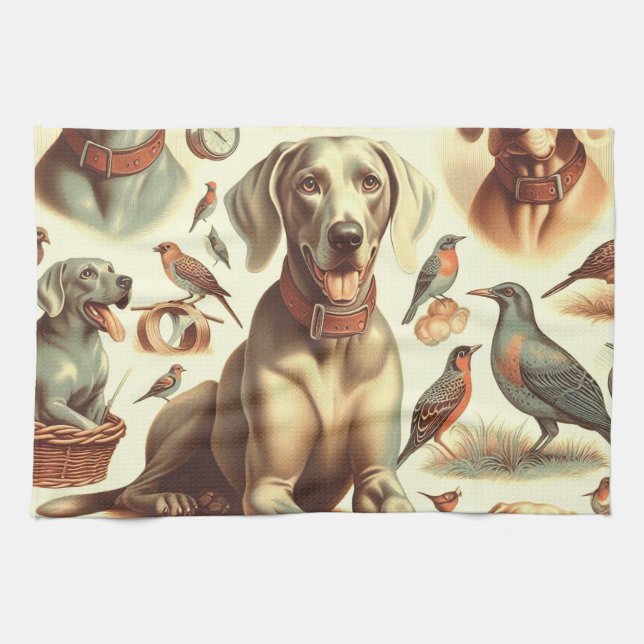 Vintage Weimaraner Seamless Kitchen Towel (Horizontal)