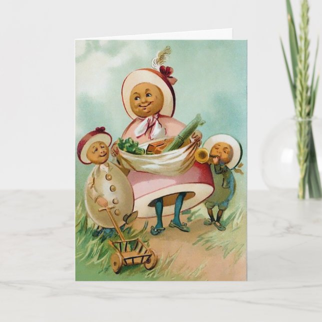 Vintage Weird Egg People Easter Card (Front)
