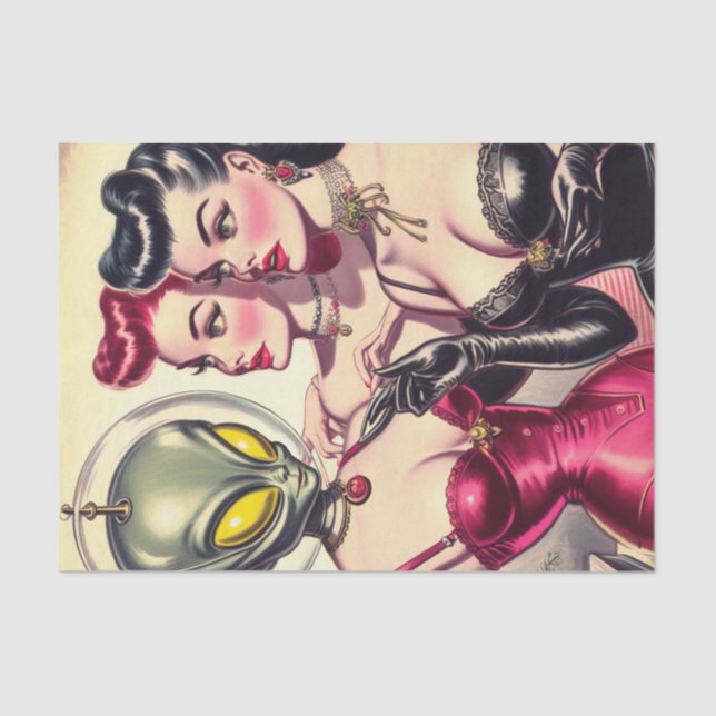Vintage Weird Pulp Sci-Fi Girls Tissue Paper (Front)