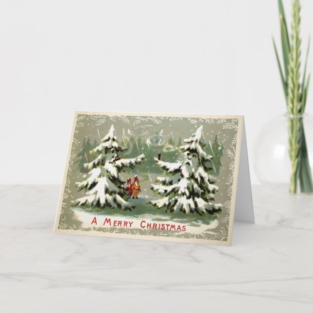 Vintage Weird Smoking Trees Christmas Card (Front)