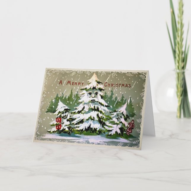 Vintage Weird Tree Family Christmas Card (Front)