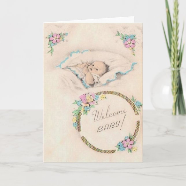 Vintage Welcome Baby Greeting Card (Front)