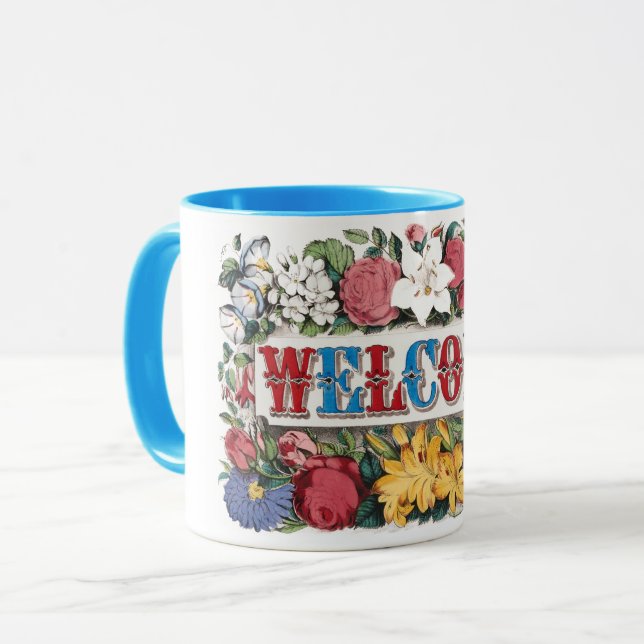 Vintage WELCOME Flowers Housewarming Party  Mug (Front Left)
