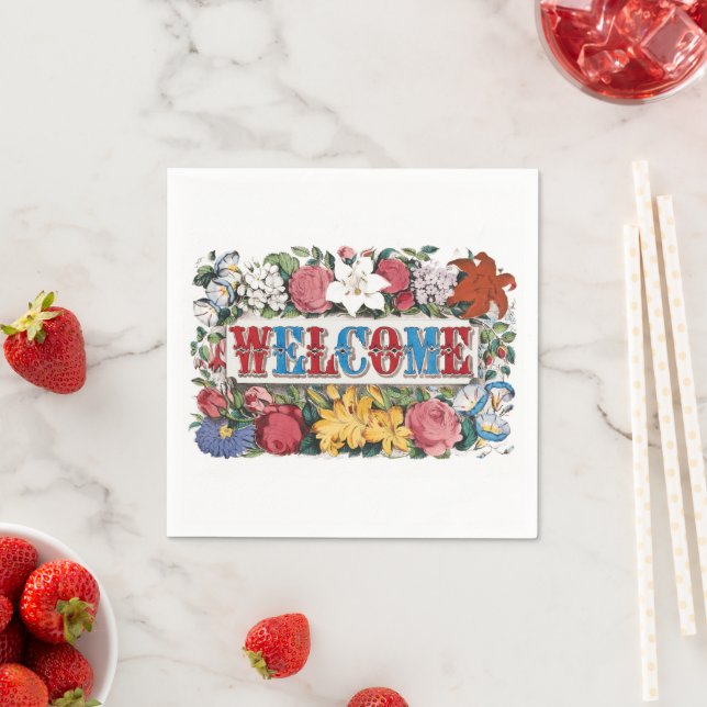 Vintage WELCOME Flowers Housewarming Party  Napkin (Insitu)