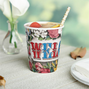 Vintage WELCOME Flowers Housewarming Party  Paper Cups