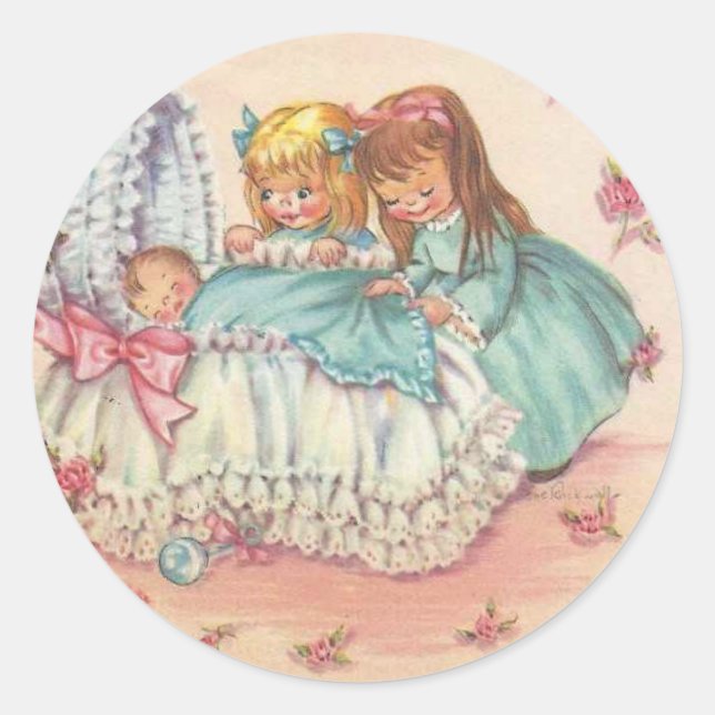 Vintage Welcome Little Stranger Classic Round Sticker (Front)