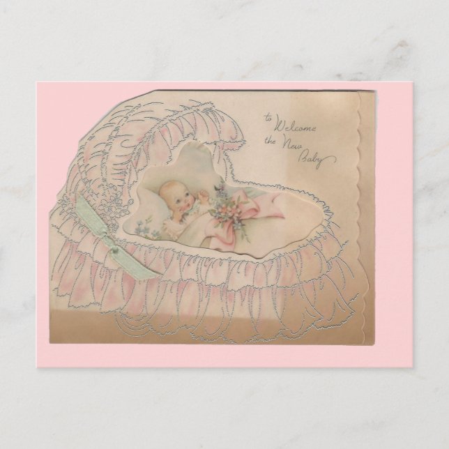 Vintage Welcome New Baby Announcement Postcard (Front)