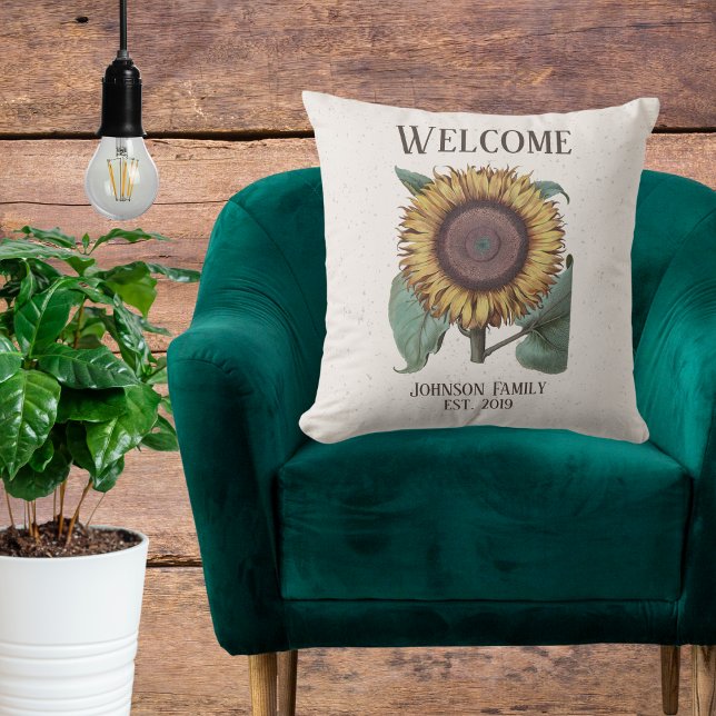 Vintage Welcome Sunflower Signature  Throw Pillow (Creator Uploaded)