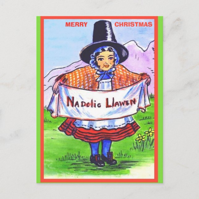 Vintage Welsh Christmas Nadolig Llawen Postcard (Front)