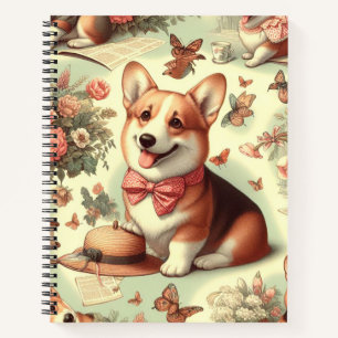 Vintage Welsh Corgi Cardigan Illustration Notebook