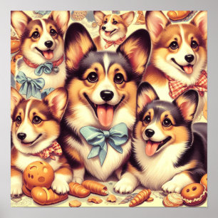 Vintage Welsh Corgi Cardigan Seamless Poster