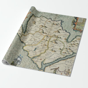 Vintage Welsh Island Map with Castle & Galleon Wrapping Paper